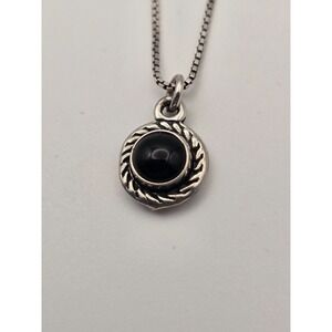 Sterling Silver USA Black Onyx Round Rope Detail Pendant 16" Box Chain Necklace